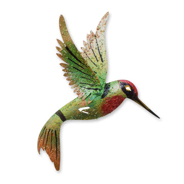 Bird Artisan Handcrafted Iron Wall Sculpture Mexico - Little Emerald Hummingbird