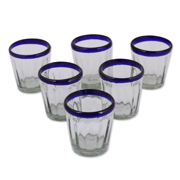 Handblown Recycled Glass Tumblers - Set of 6 - Short Cobalt Groove