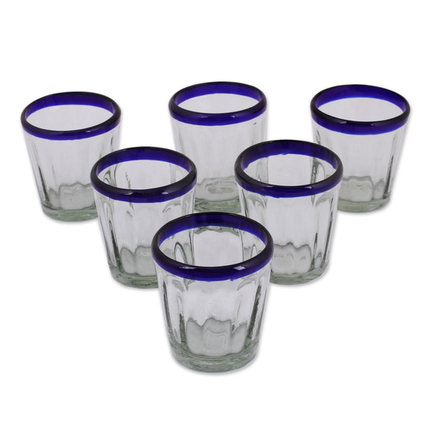 Handblown Recycled Glass Tumbler Drinkware (Set of 6) Blue