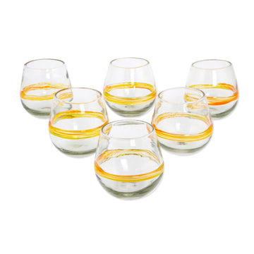 Handblown Recycled Glasses with Yellow Accents - Round Ribbon of Sunshine