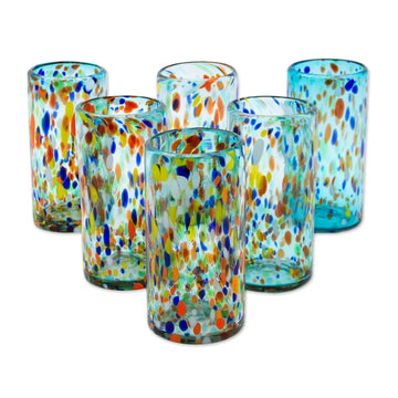 Hand Crafted Blown Glass Tumblers (set of 6) - Sky Rainbow Raindrops