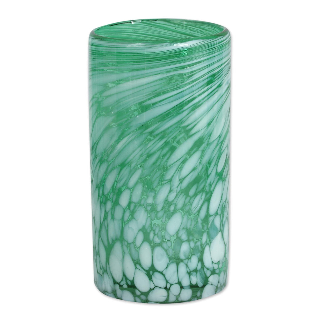 Set of 6 Handblown Green and White Drinking Glasses - Festive Green