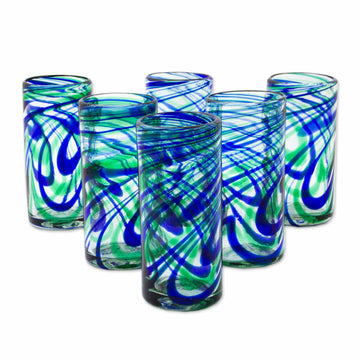 Set of 6 Hand Made Blown Glass Mexican Highball Glasses - Elegant Energy