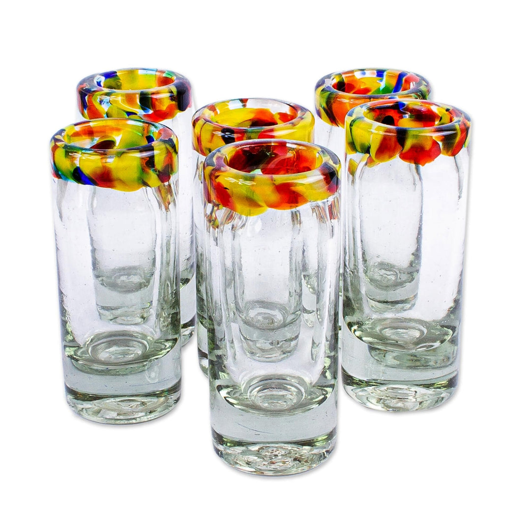 Handblown Tequila Shot Glasses - Set of 6 - Colorful Dot