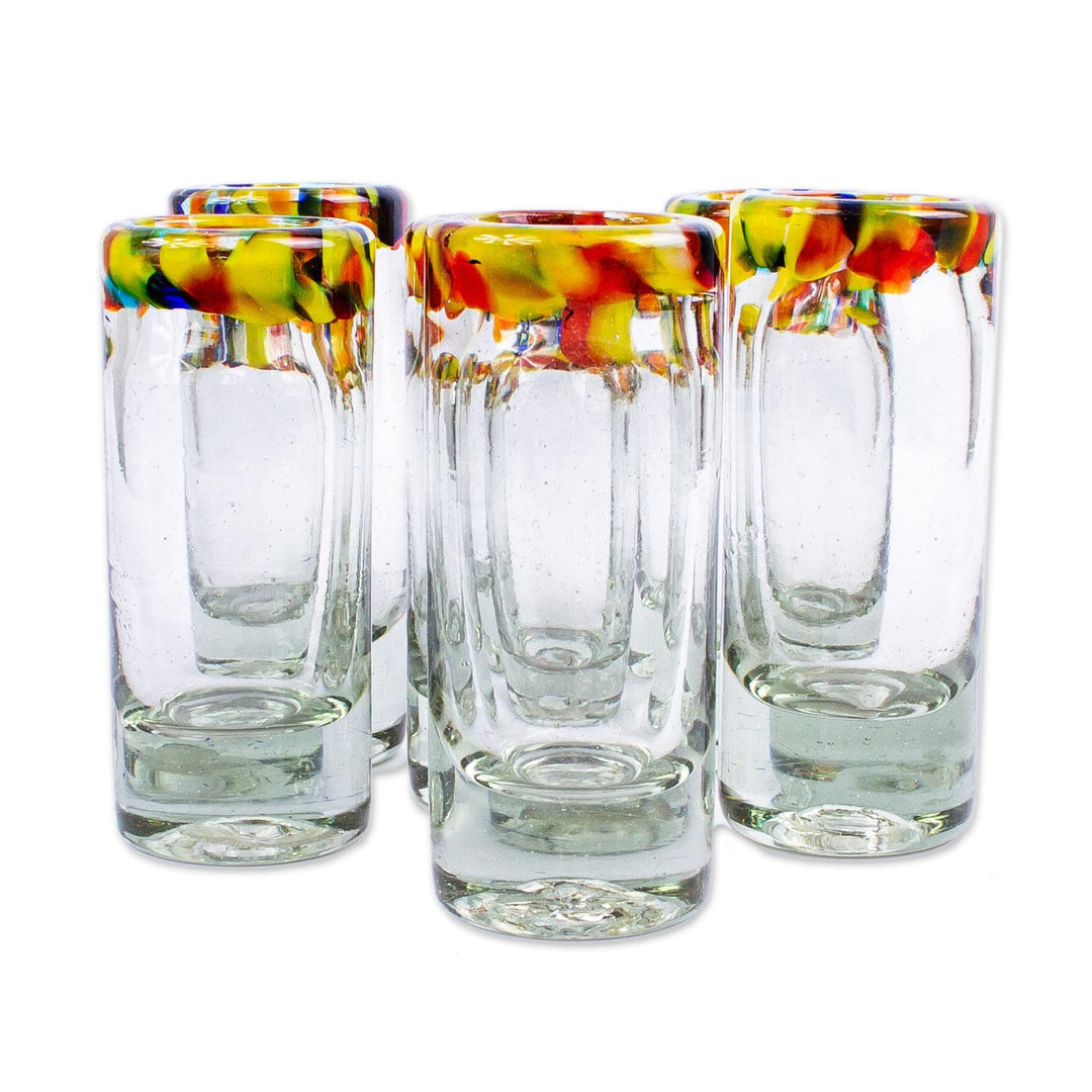 Handblown Tequila Shot Glasses - Set of 6 - Colorful Dot