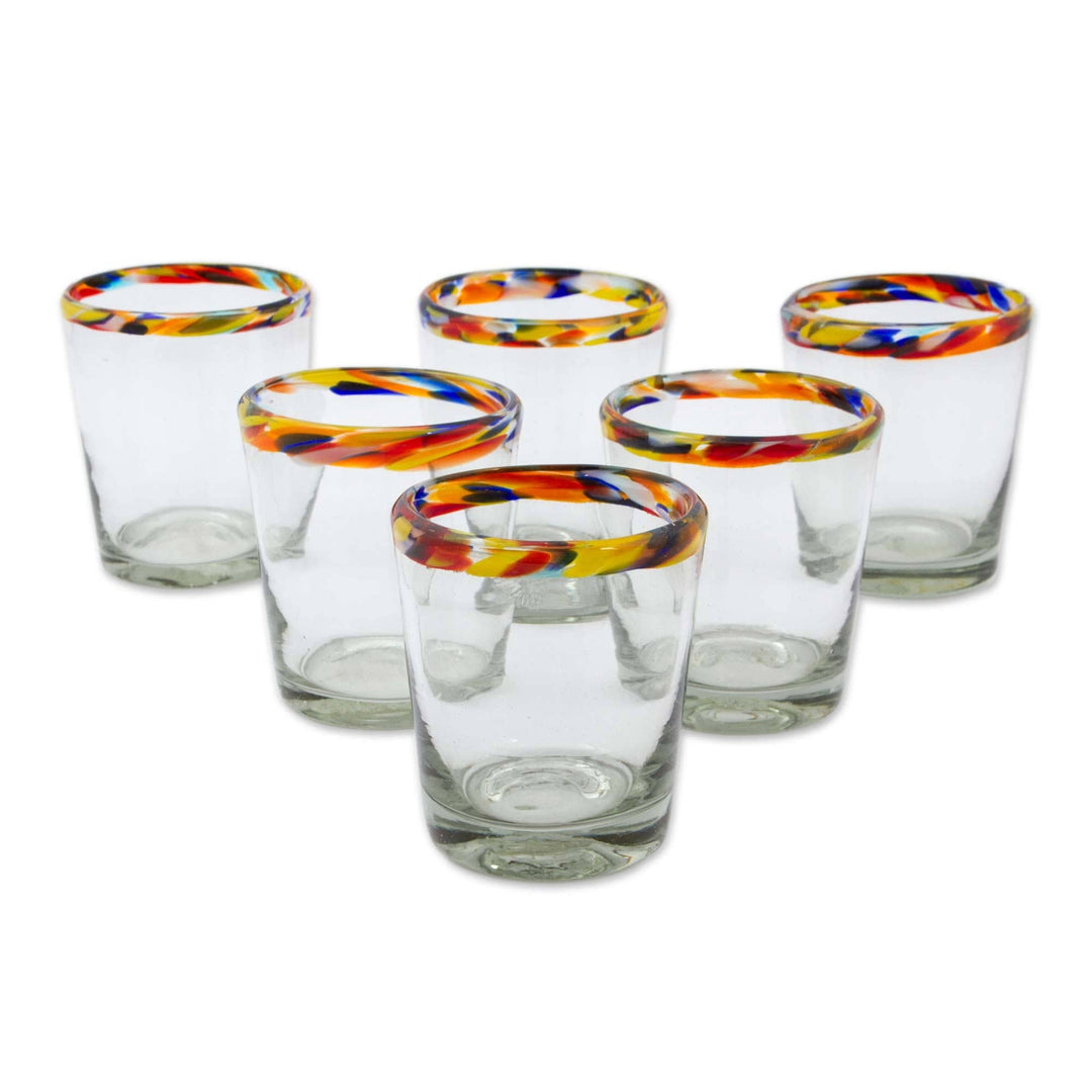 Handblown Recycled Juice Glasses - Set of 6 - Colorful Dot
