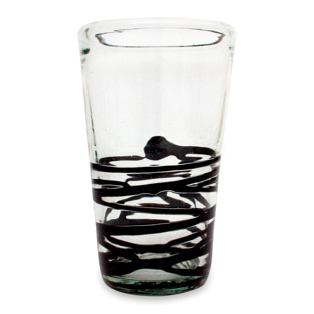 Set of 6 Hand Blown Black Spiral Glass Tumblers - Ebony Spin