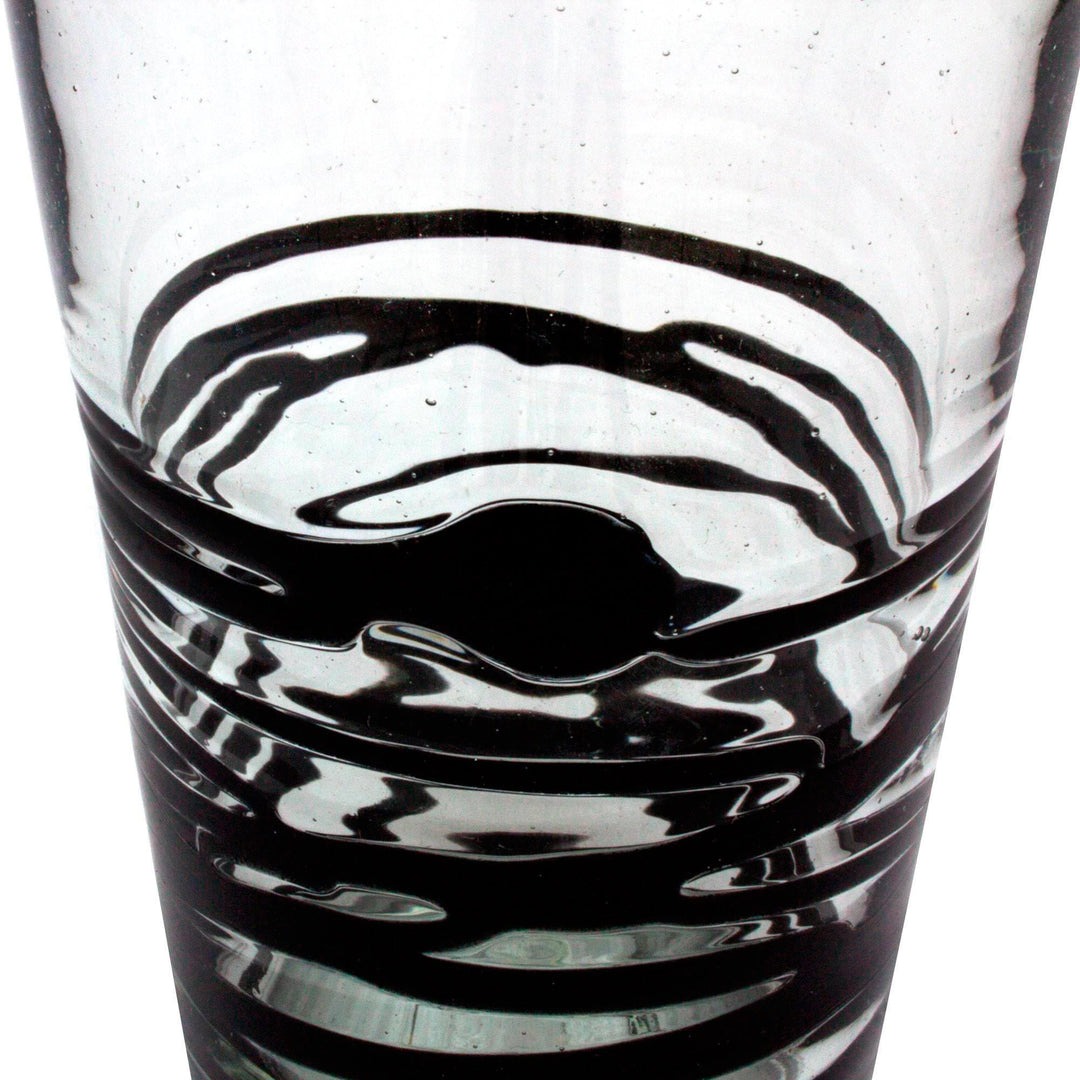 Set of 6 Hand Blown Black Spiral Glass Tumblers - Ebony Spin