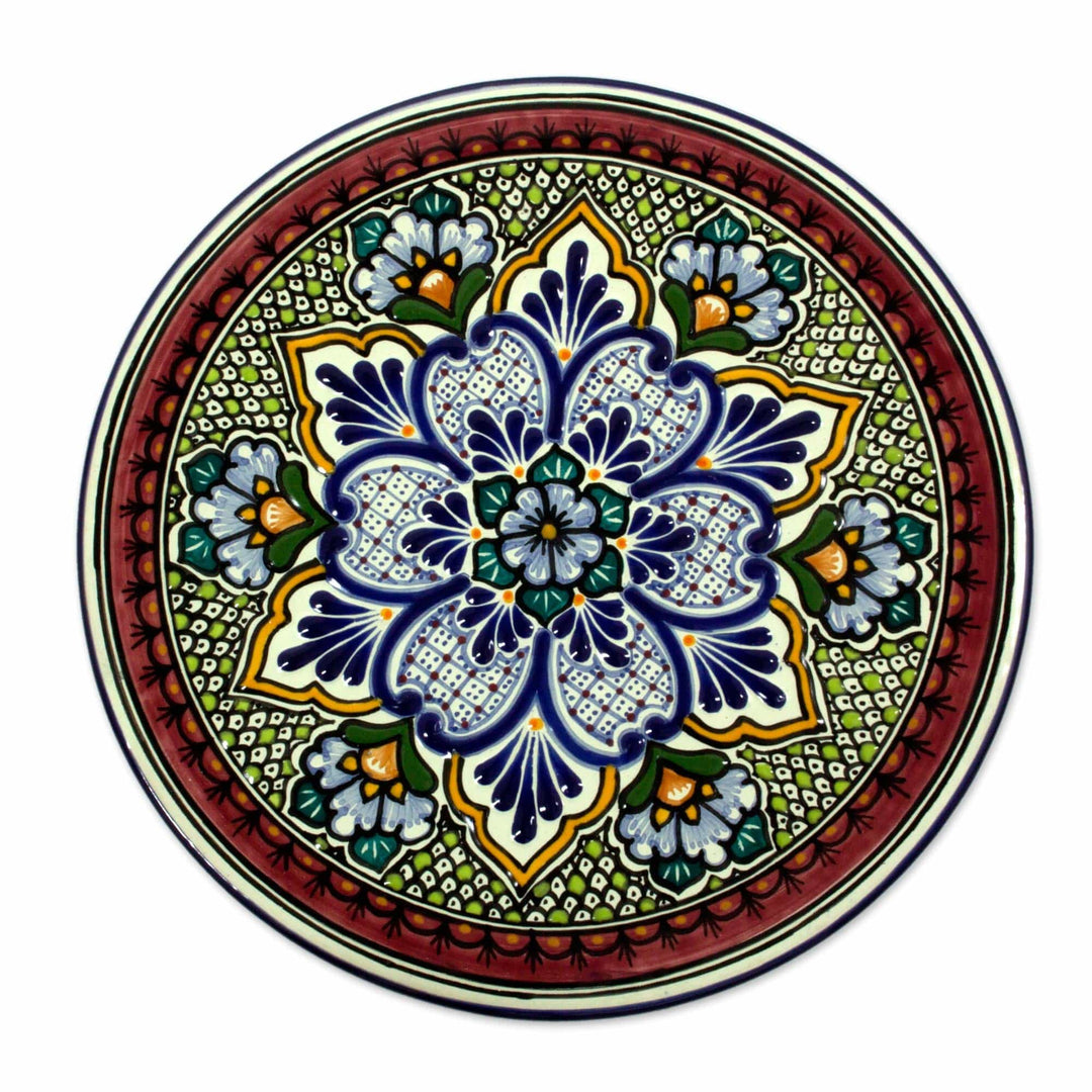 Artisan Crafted Authentic Mexican Talavera Style Plate - Imperial Flower