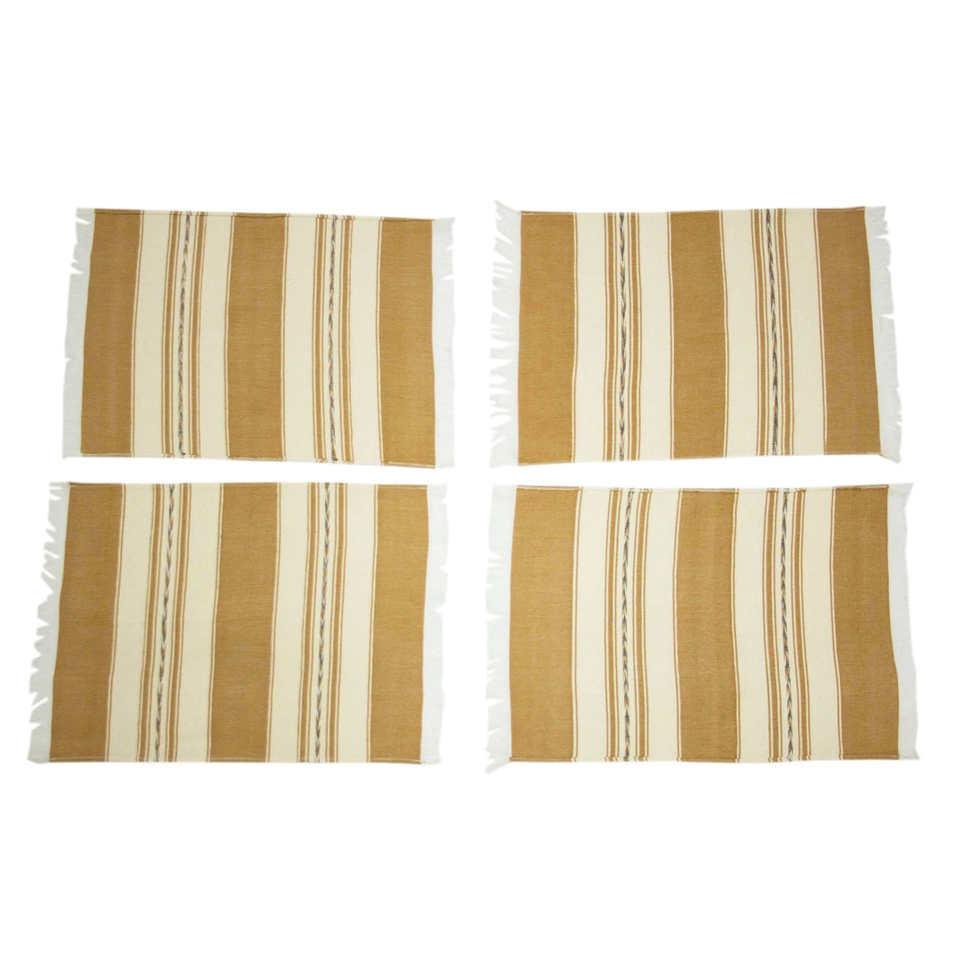 Four Hand Woven Brown and Beige Cotton Zapotec Placemats - Oaxaca Earth