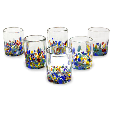 Handblown Recycled Juice Glasses - Set of 6 - Colorful Dot