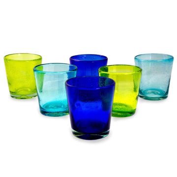 Hand Blown Glass Juice Glasses in 3 Colors (Set of 6) - Two by Two