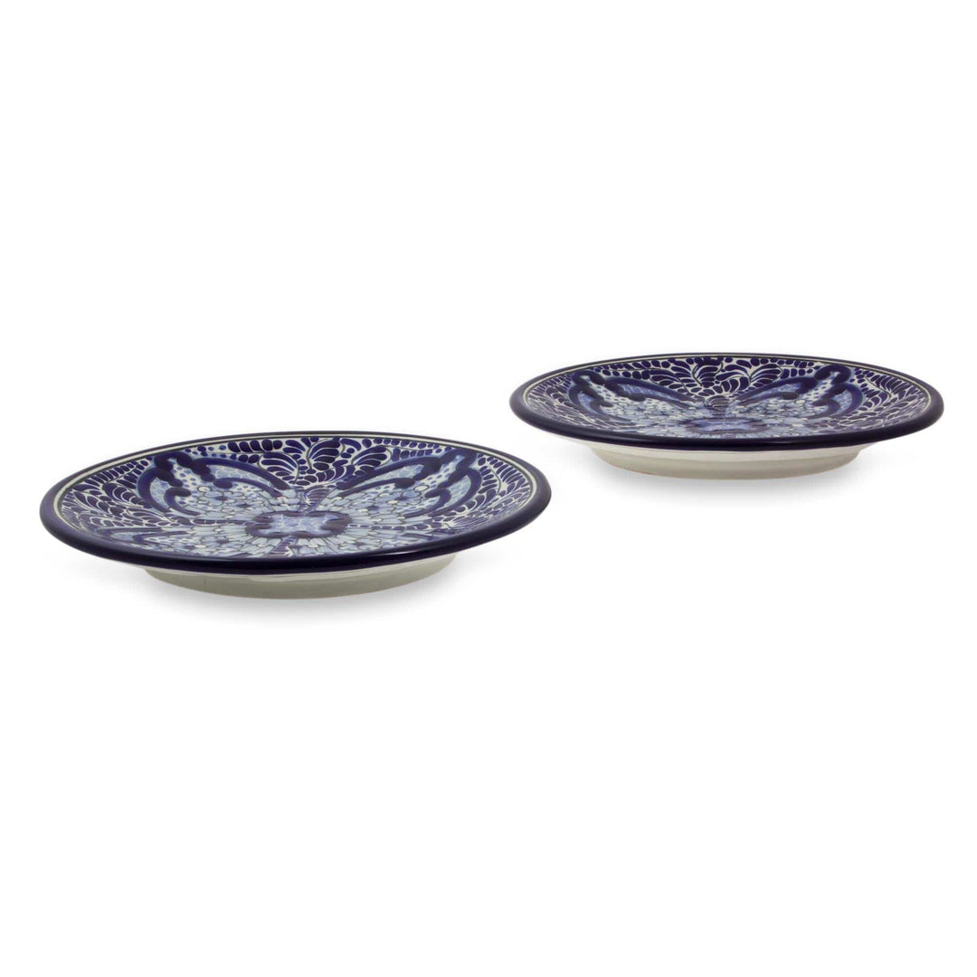 Artisan Crafted Blue Floral Ceramic Plates (Pair) - Puebla Kaleidoscope
