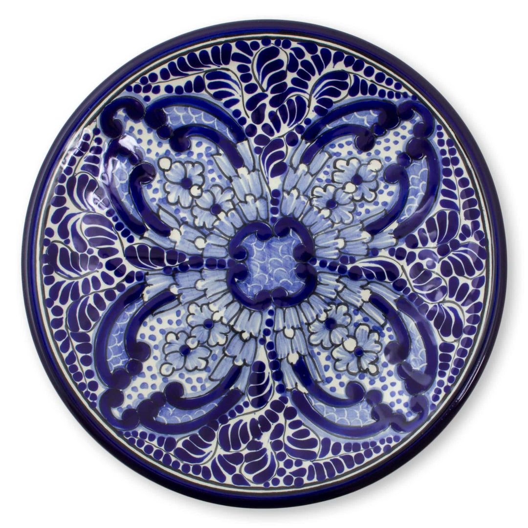 Artisan Crafted Blue Floral Ceramic Plates (Pair) - Puebla Kaleidoscope
