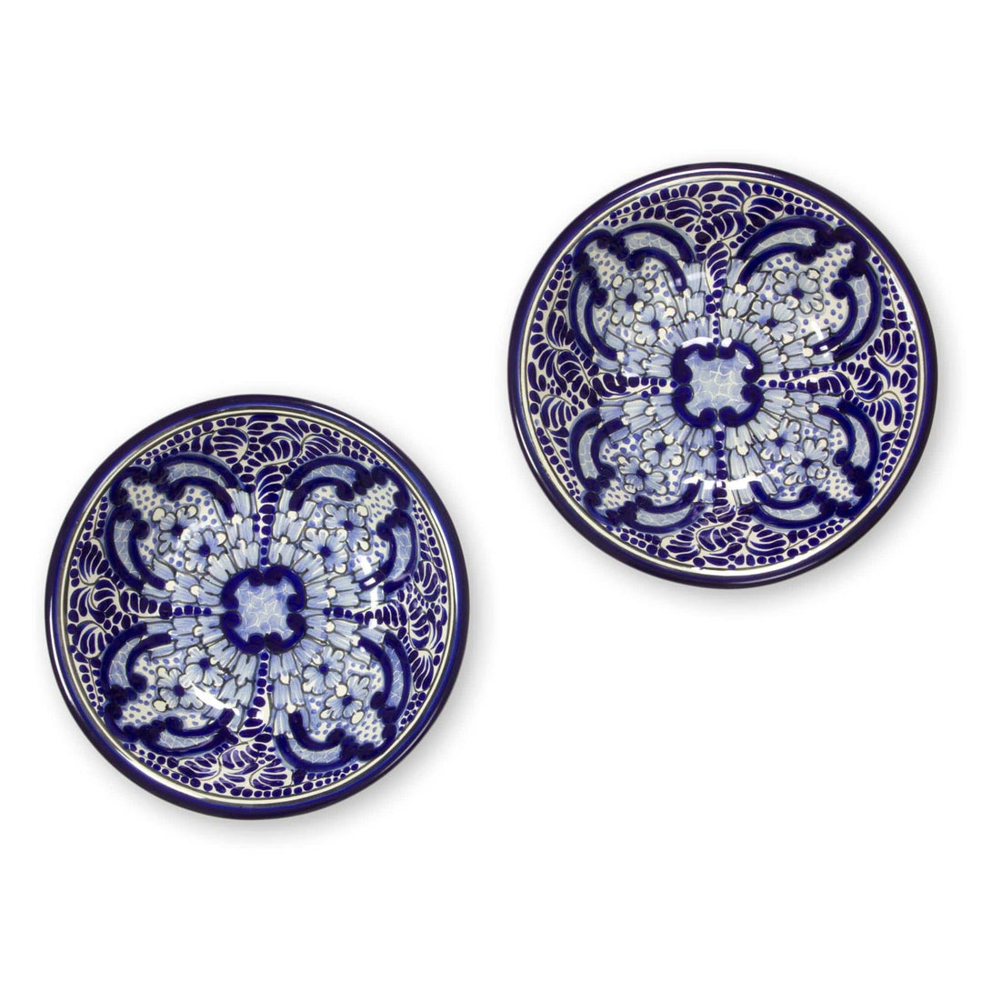 Talavera Style Ceramic Blue Floral Bowls(Pair) - Puebla Kaleidoscope