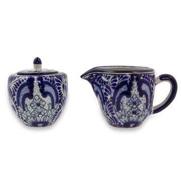 Artisan Crafted Blue Ceramic Sugar and Creamer - Puebla Kaleidoscope