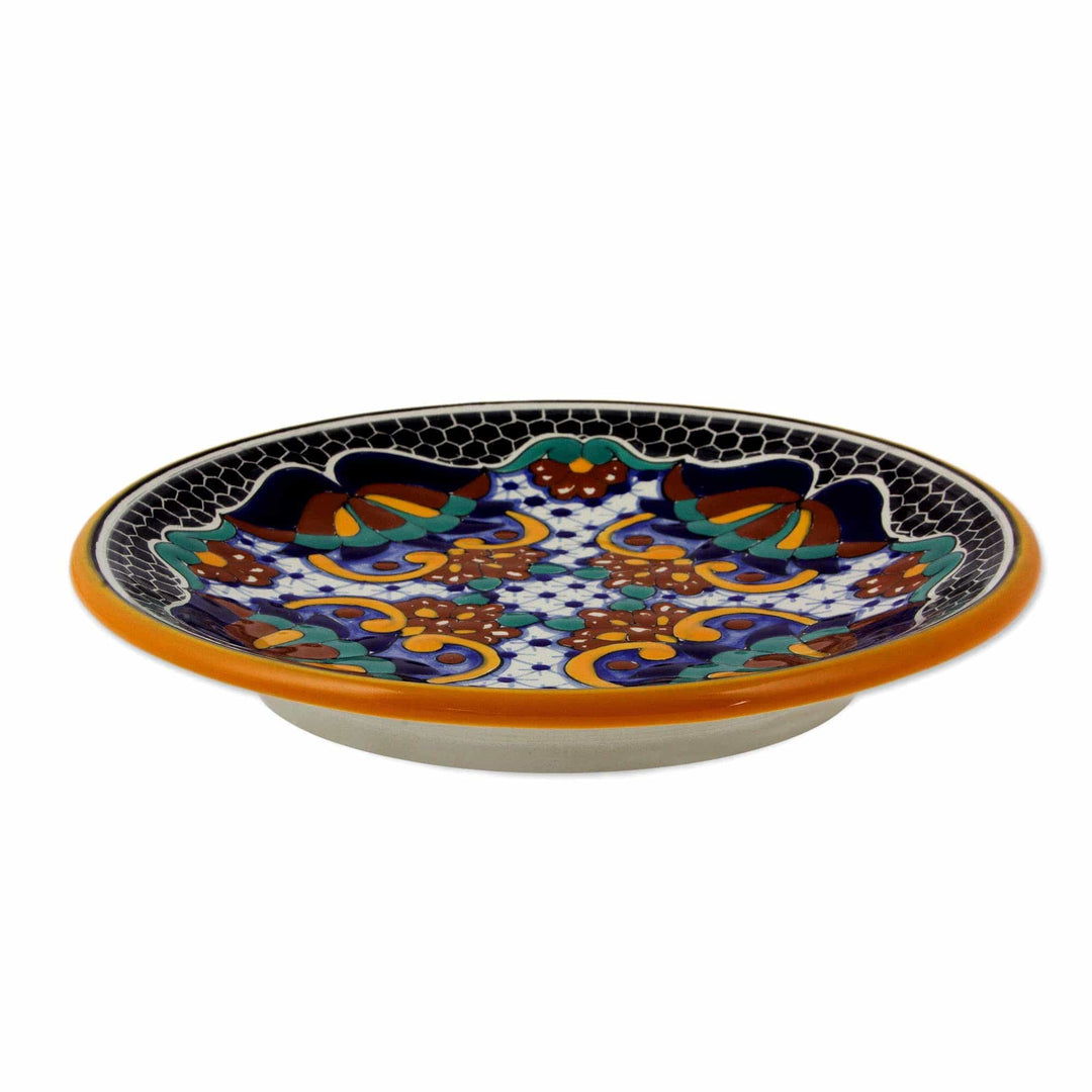 Mexican Talavera Style 8-Inch Salad Plates (Pair) - Zacatlan Flowers