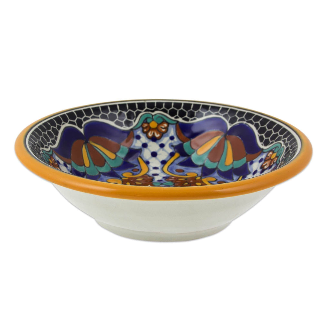Ceramic 7-Inch Soup Bowls from Mexico (Pair) - Zacatlan Flowers