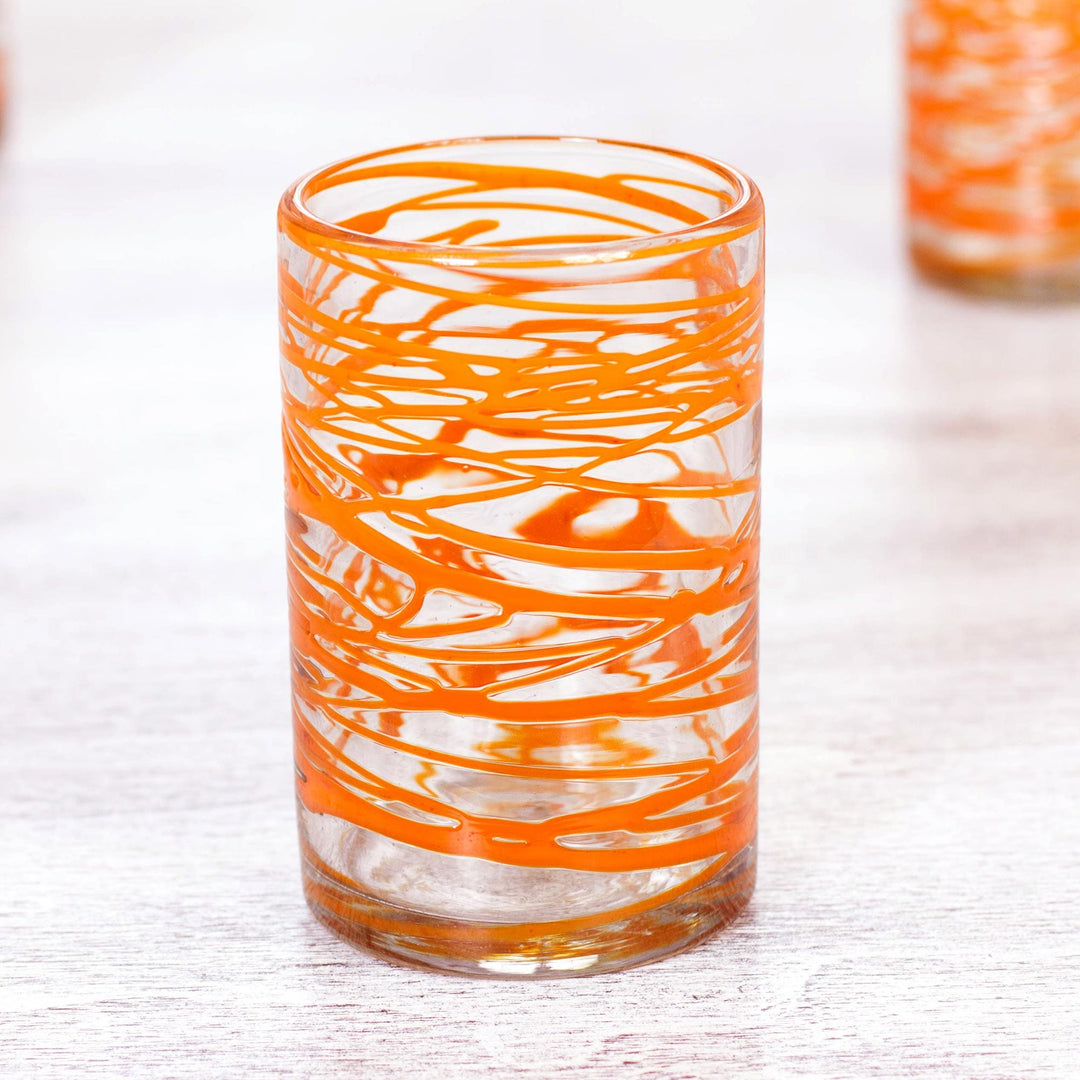 Handblown Recycled Glass Water Glasses - Set of 6 - Tangerine Swirl