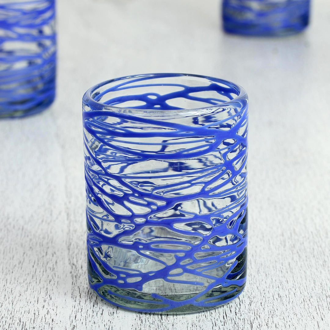 Handblown Recycled Rocks Glasses - Set of 6 - Sapphire Swirl