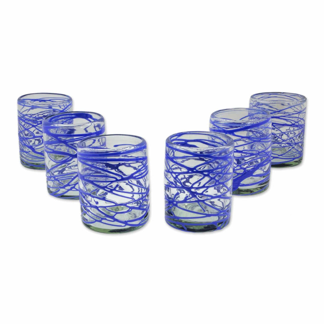 Handblown Recycled Rocks Glasses - Set of 6 - Sapphire Swirl