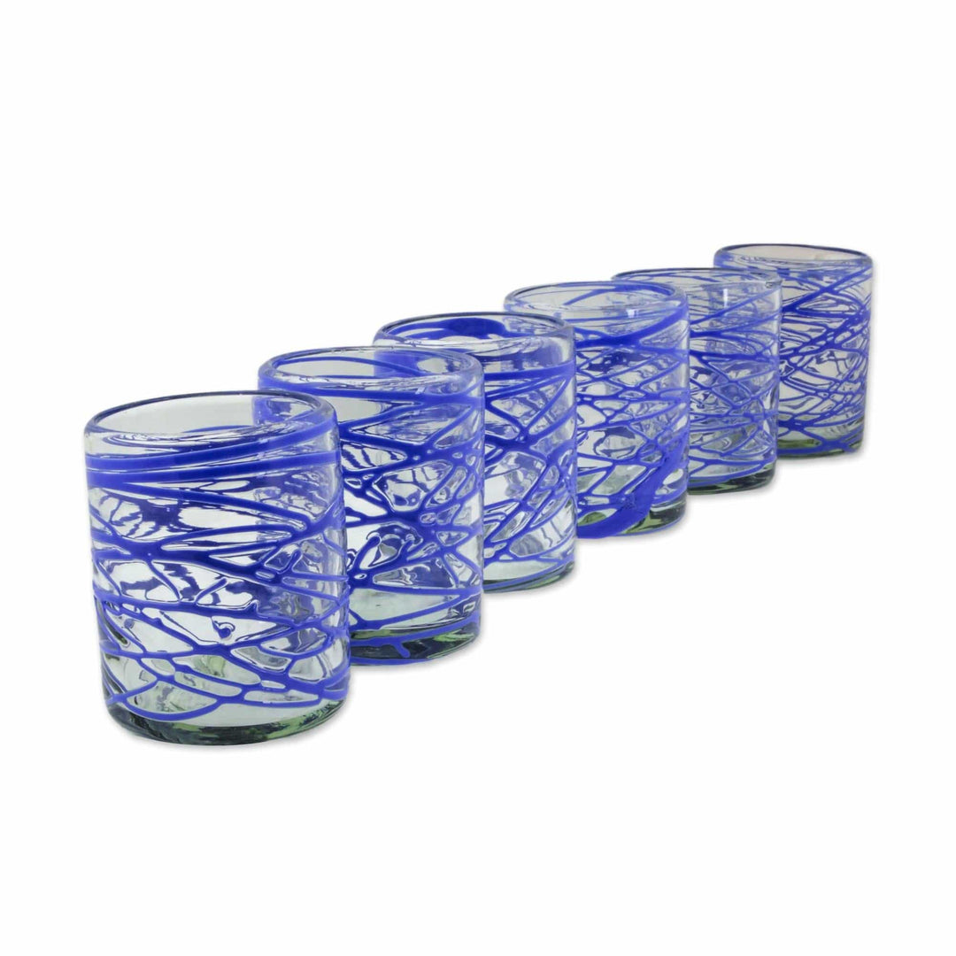 Handblown Recycled Rocks Glasses - Set of 6 - Sapphire Swirl