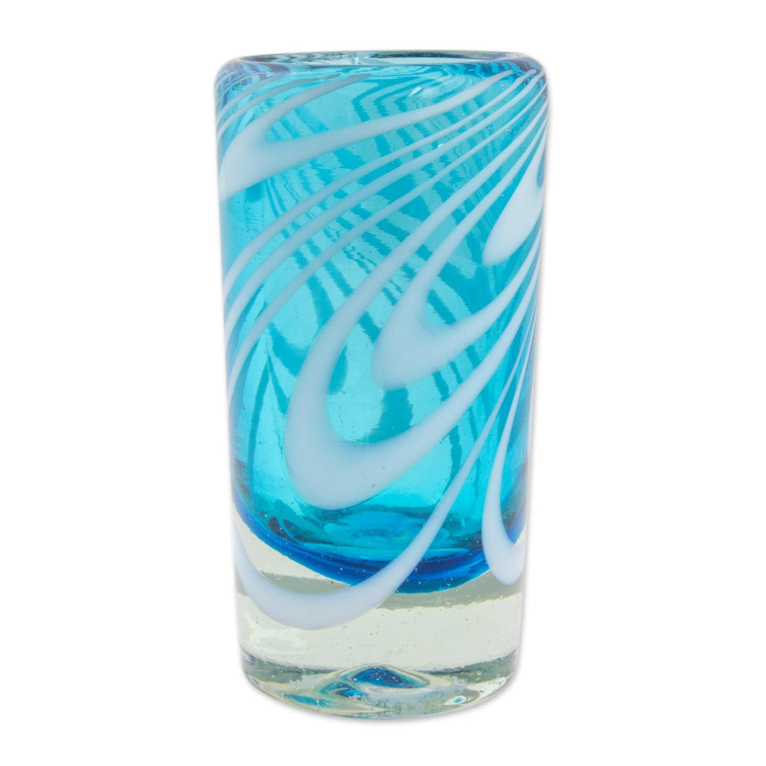 Handblown Recycled Shot Glasses - Set of 6 - Whirling Aquamarine