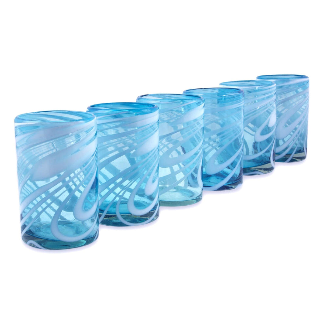 Handblown Aqua Water Glasses - Set of 6