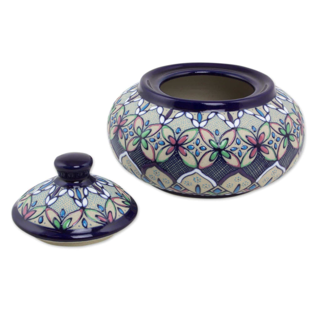 Artisan Crafted Floral Ceramic Bonbonniere Candy Jar - Valenciana Violets