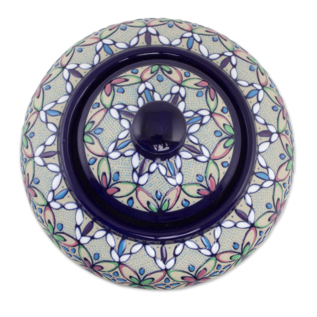 Artisan Crafted Floral Ceramic Bonbonniere Candy Jar - Valenciana Violets
