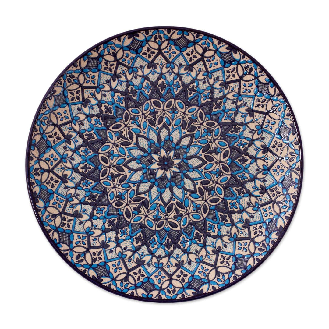 Mexican Hand Painted Blue Ceramic 11-Inch Serving Plate - Blue Patzcuaro