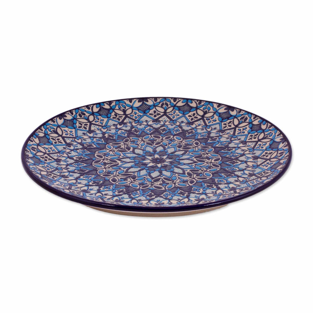 Mexican Hand Painted Blue Ceramic 11-Inch Serving Plate - Blue Patzcuaro