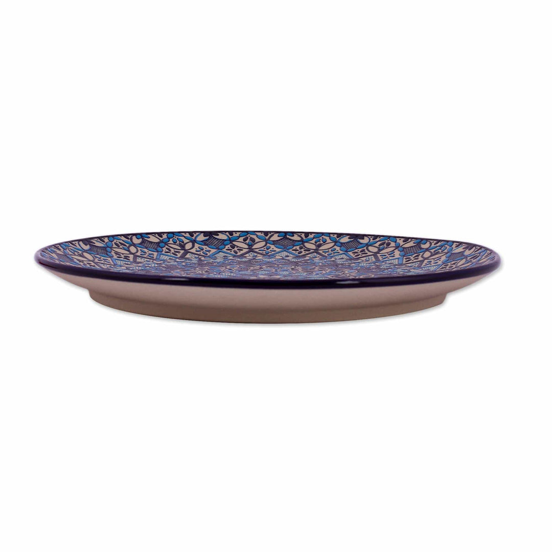 Mexican Hand Painted Blue Ceramic 11-Inch Serving Plate - Blue Patzcuaro