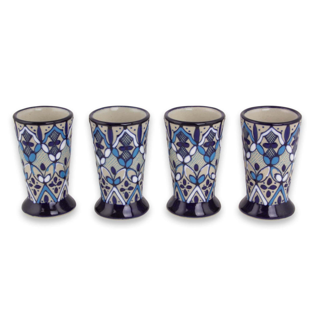 Set of 4 Artisan Crafted Ceramic Tequila Shot Glasses - Blue Bajio