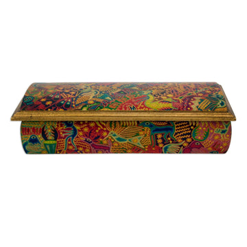 Decoupage Jewelry Box with Mirror - Huichol Fiesta