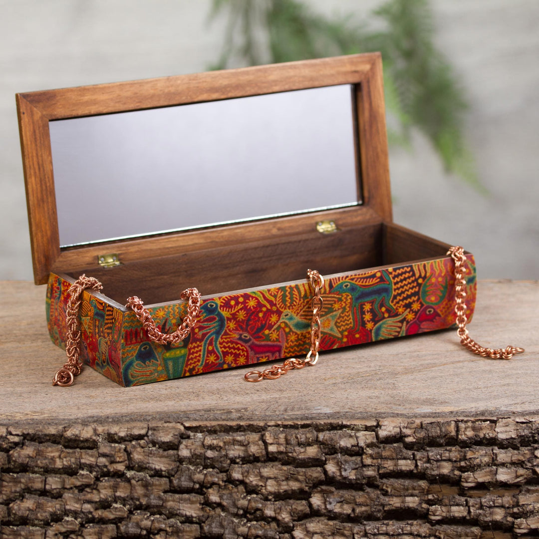 Decoupage Jewelry Box with Mirror - Huichol Fiesta
