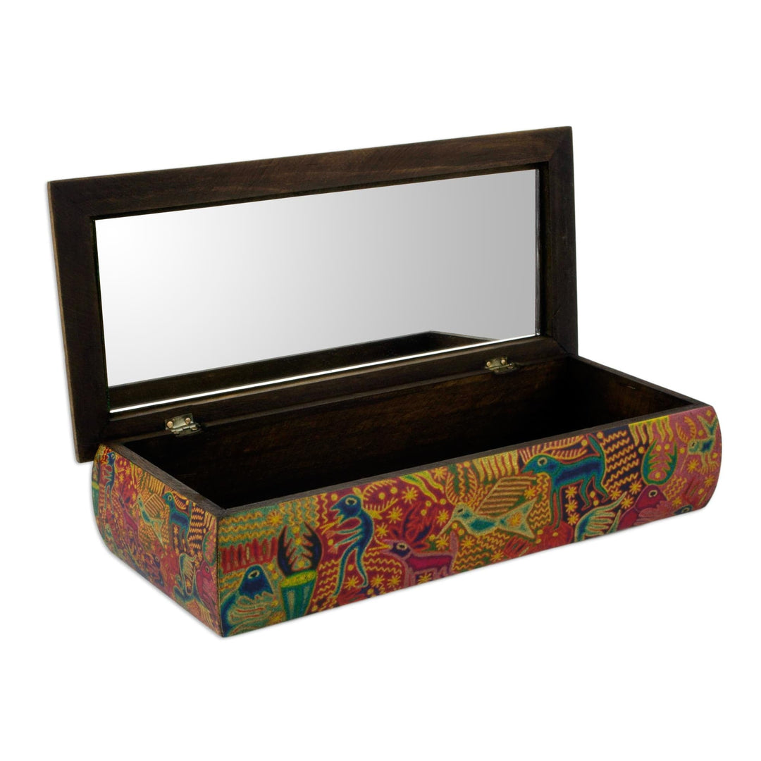 Decoupage Jewelry Box with Mirror - Huichol Fiesta