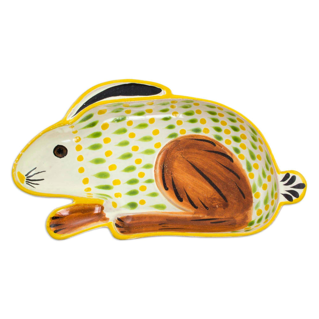 Rabbit Theme Handcrafted Majolica Ceramic Canape Dish - Rabbit in the Moon