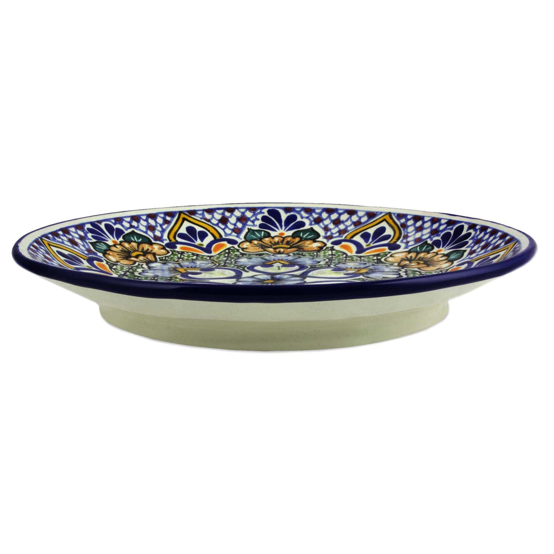 Mexican Blue Floral Talavera Style Dinner Plates (Pair) - Sunshine Kaleidoscope