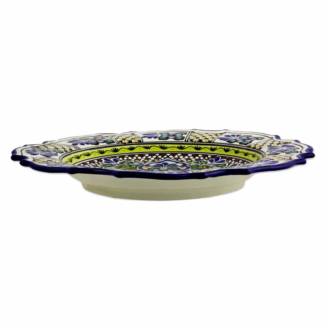 Artisan Crafted Talavera Floral Ceramic Plate from Mexico - Cobalt Bouquet