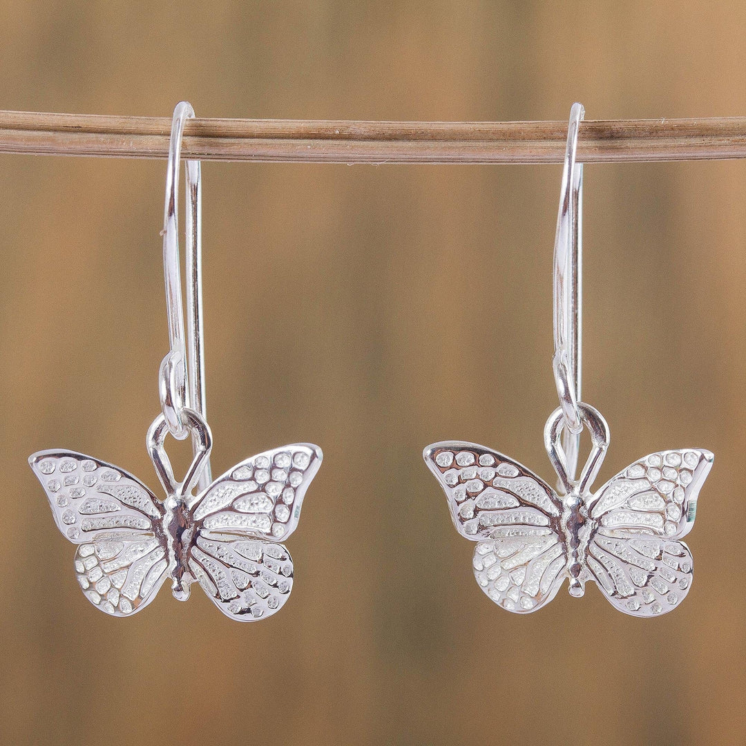 Sterling Silver Butterfly Dangle Earrings - Perfect Monarch