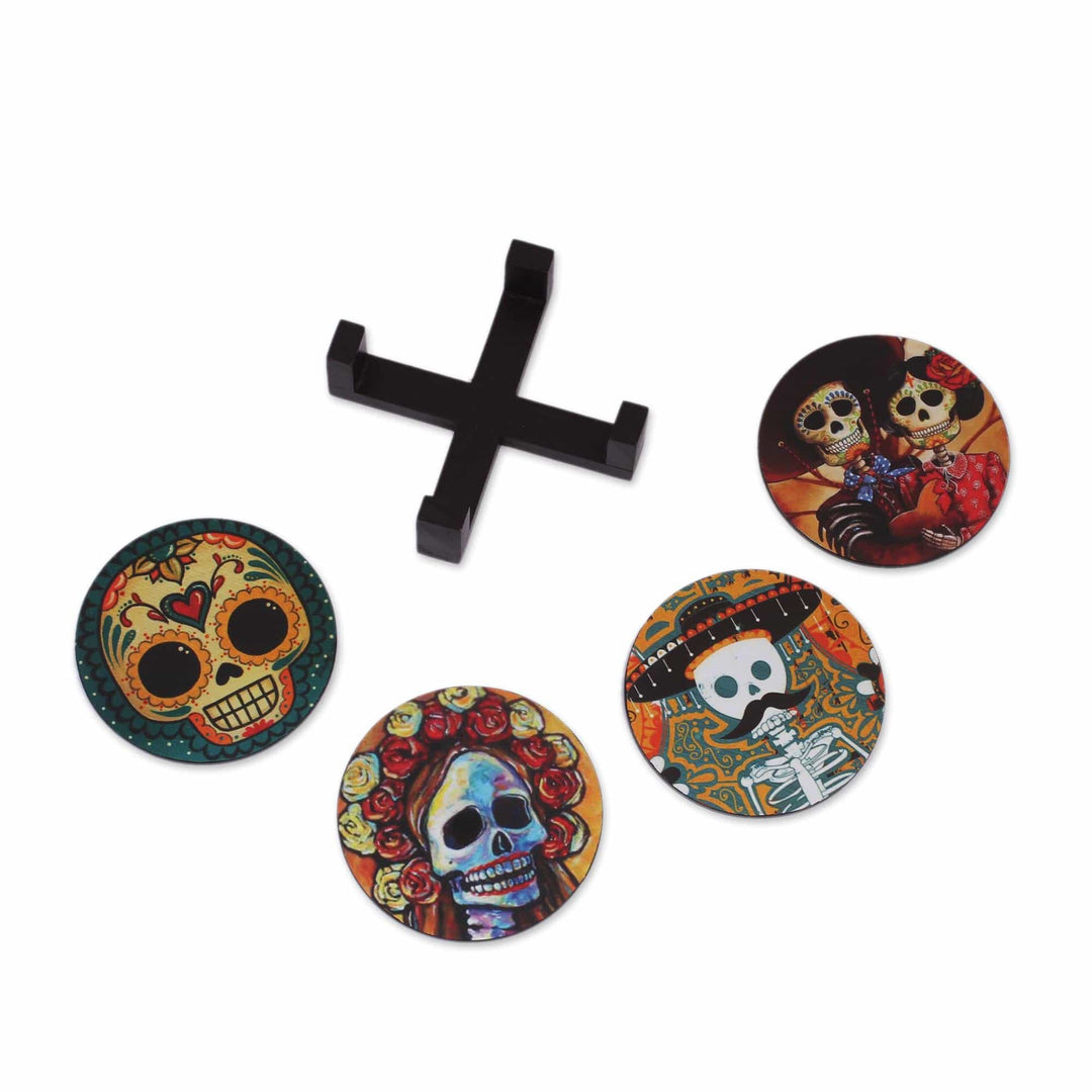 Decoupage Wooden Coasters - Set of 4 - Festive Catrina