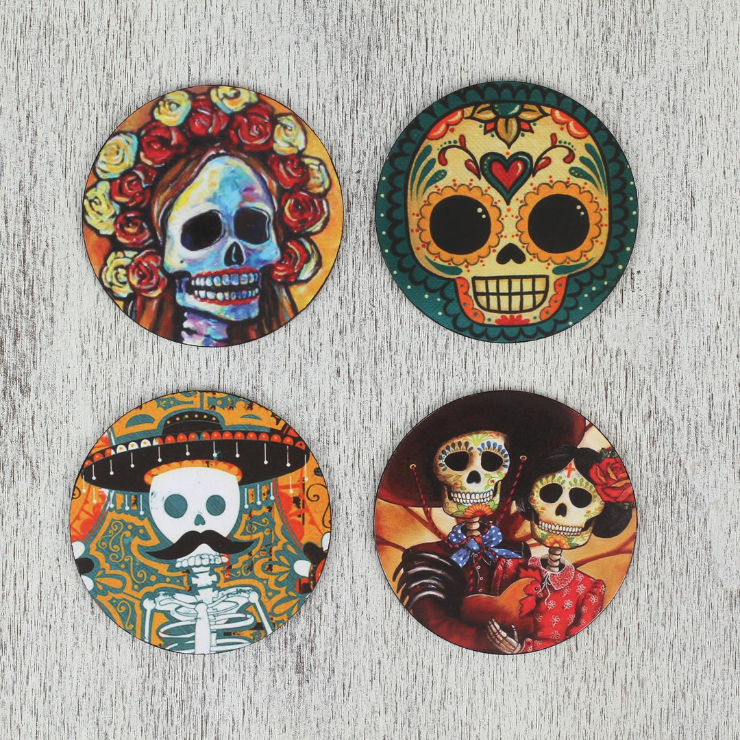 Decoupage Wooden Coasters - Set of 4 - Festive Catrina