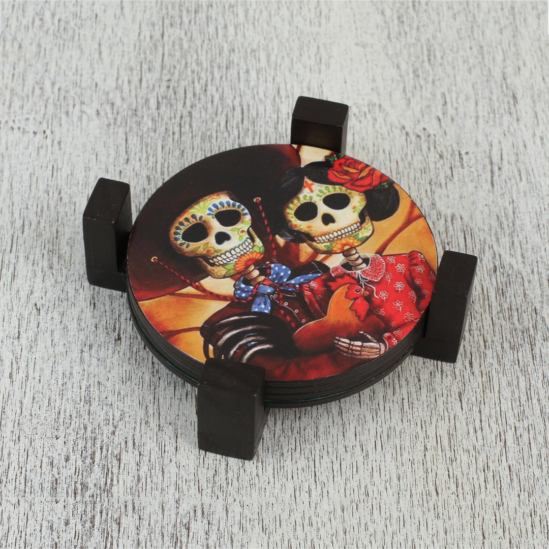 Decoupage Wooden Coasters - Set of 4 - Festive Catrina