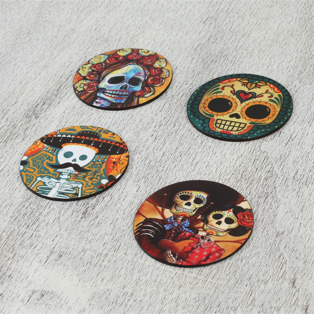 Decoupage Wooden Coasters - Set of 4 - Festive Catrina