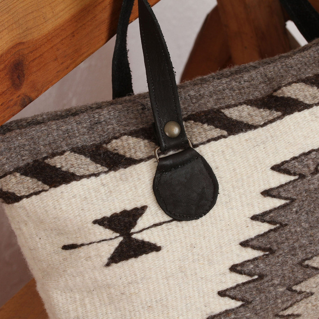 Wool Tote Handbag - Natural Gems in Antique White