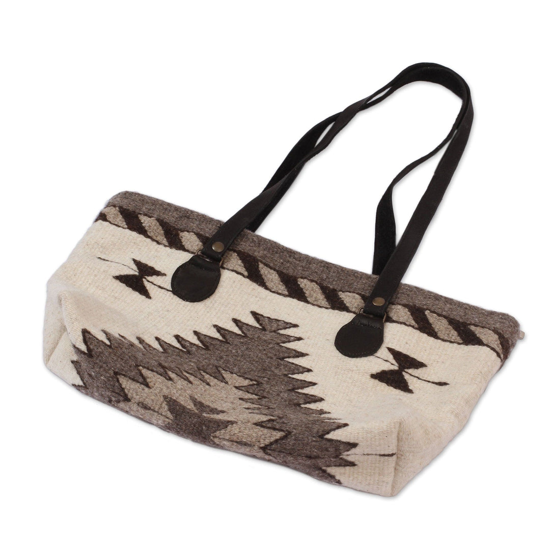 Wool Tote Handbag - Natural Gems in Antique White
