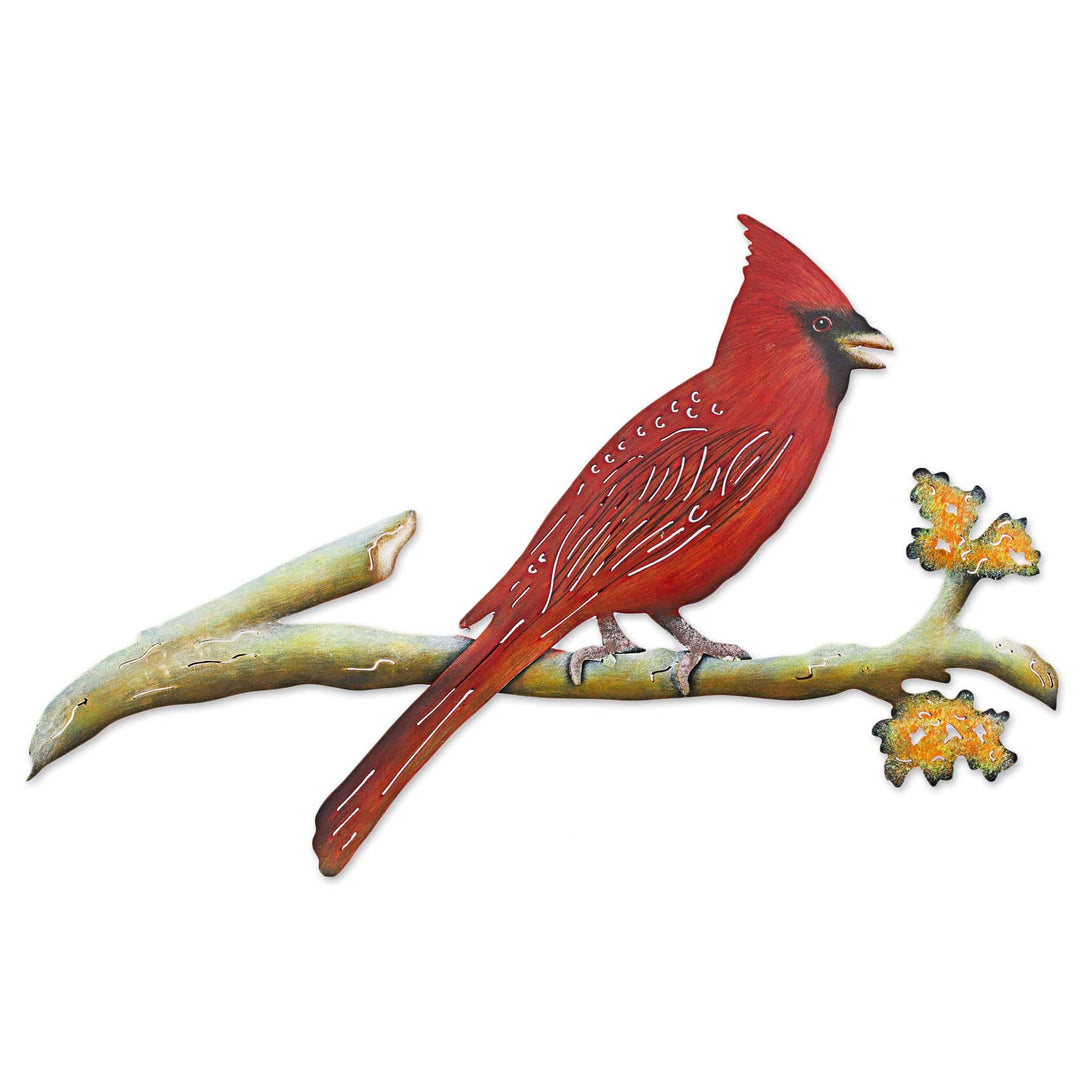 Hand Made Steel Cardinal Wall Art Sculpture - Happy Cardinal