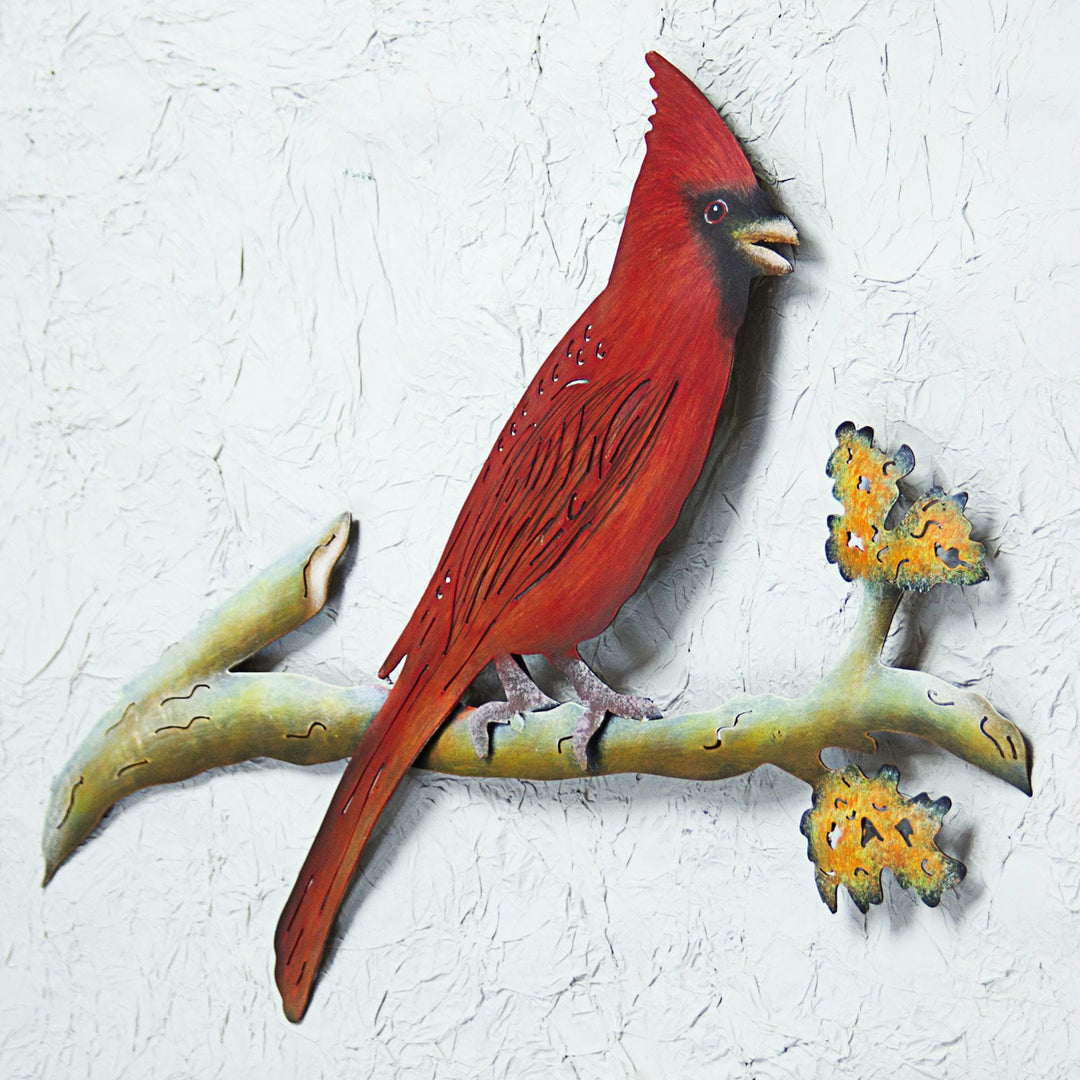 Hand Made Steel Cardinal Wall Art Sculpture - Happy Cardinal