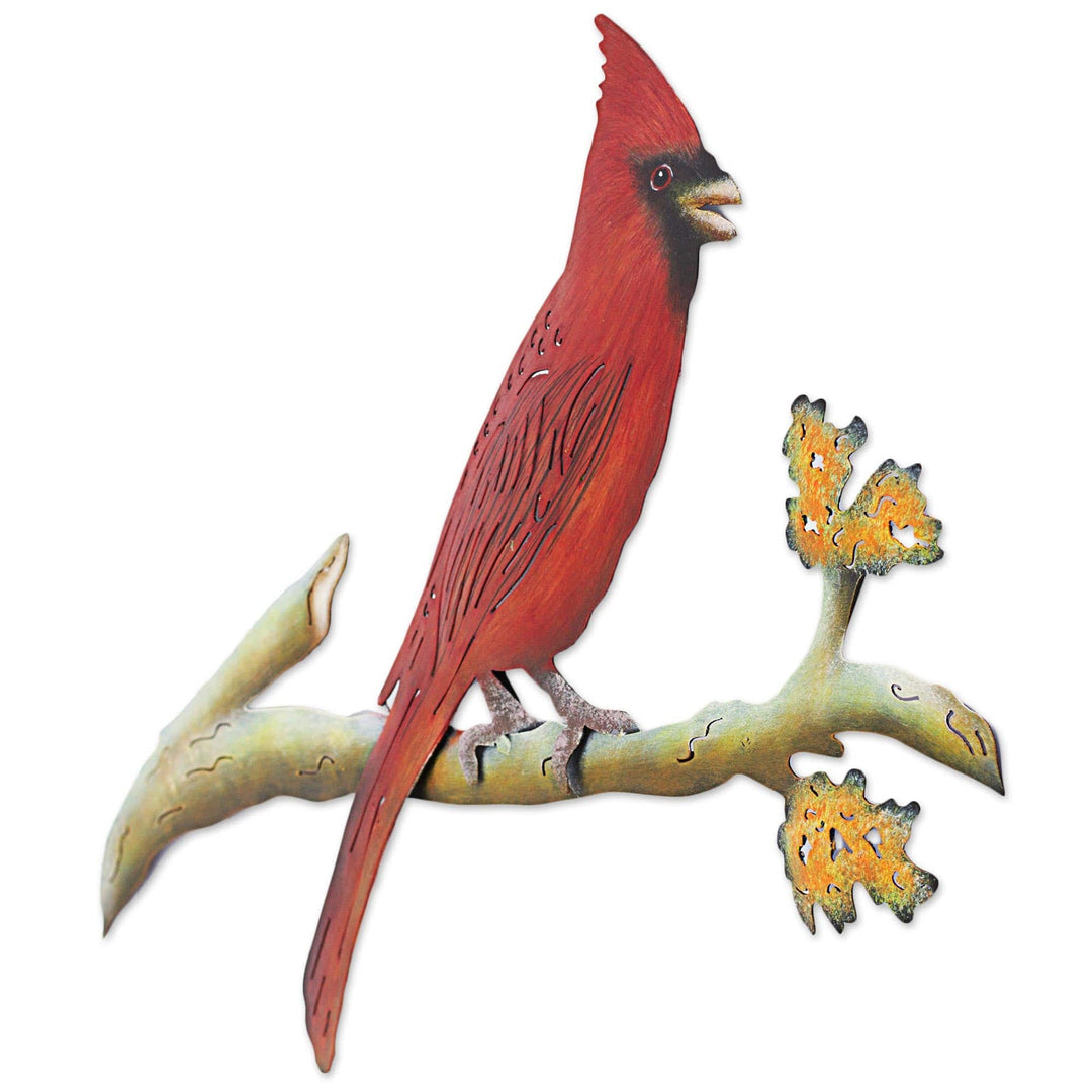 Hand Made Steel Cardinal Wall Art Sculpture - Happy Cardinal